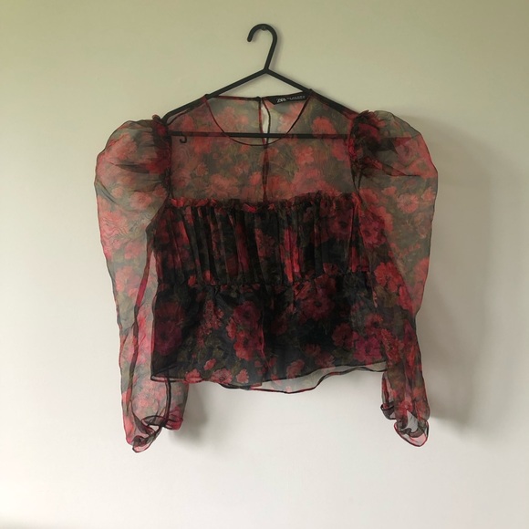 Zara Floral Sheer Blouse - Picture 2 of 8